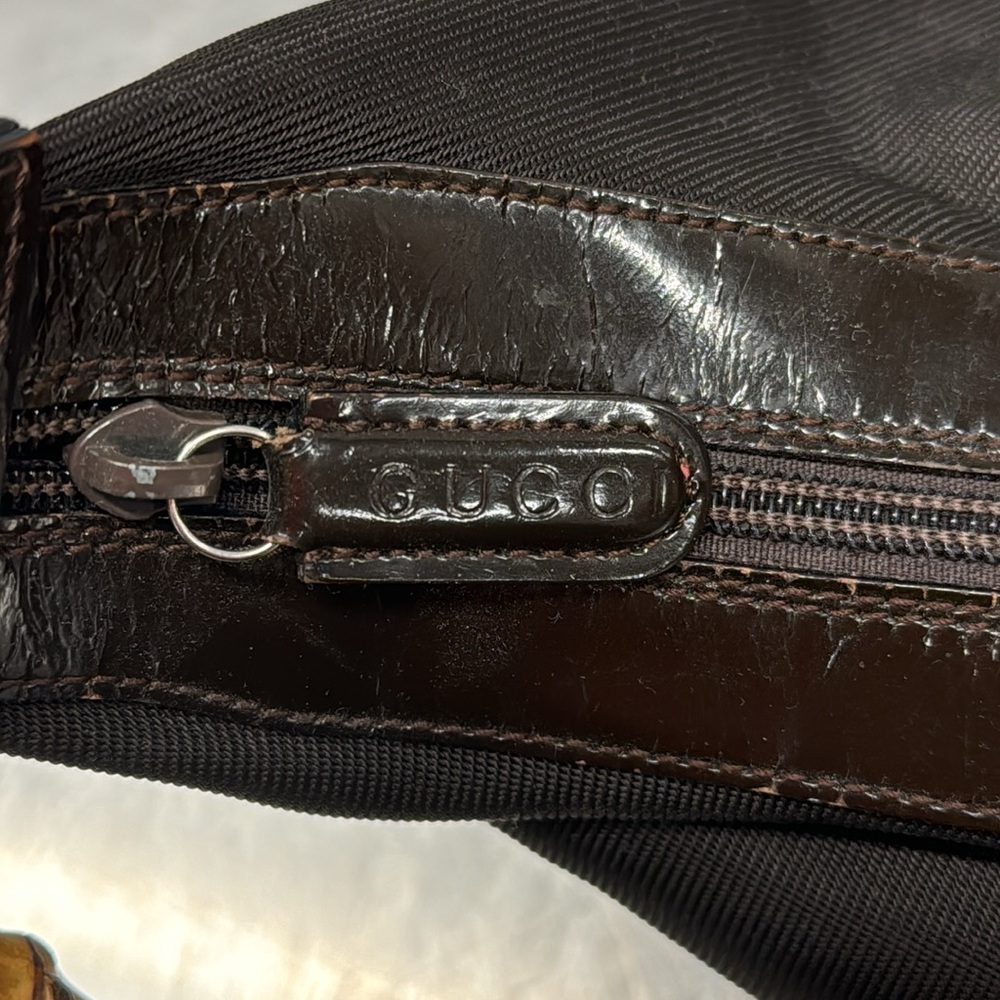GUCCI Bamboo Shoulder Chocolate Brown Nylon Bag - Picture 3 of 6